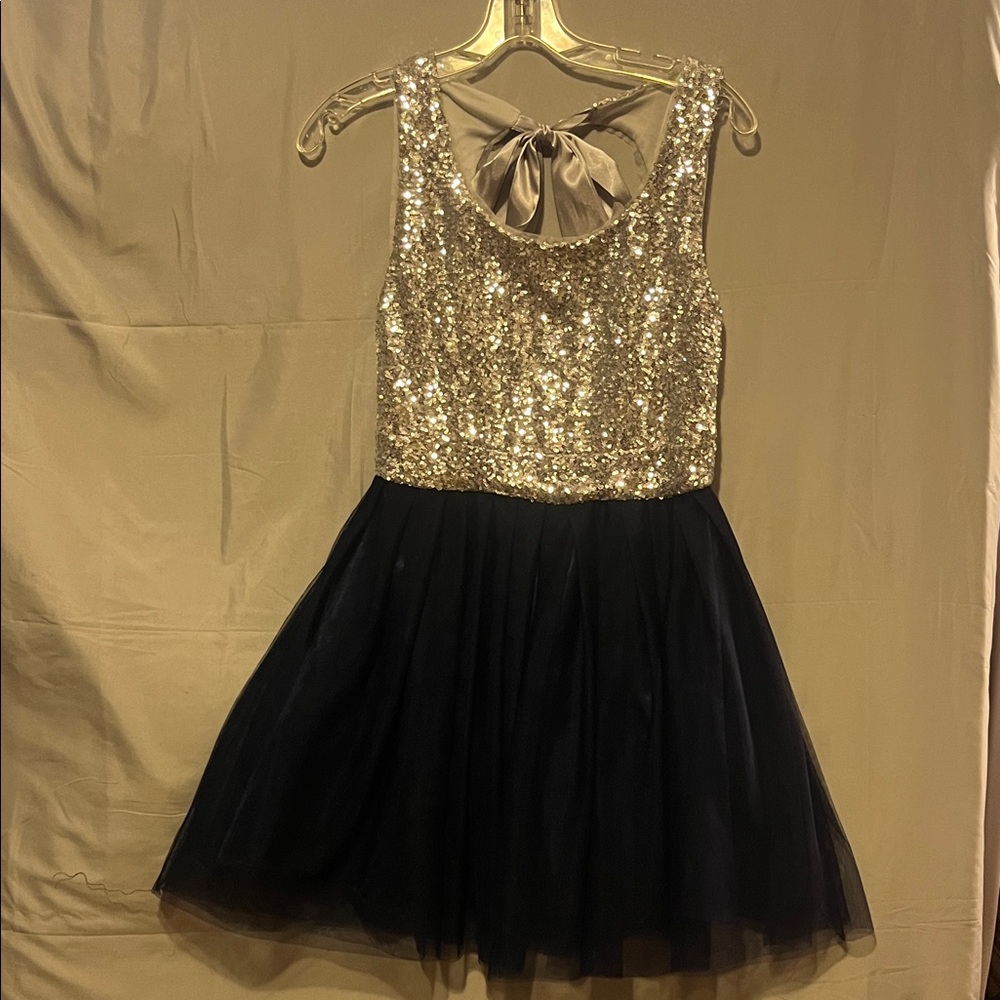 B Darlin Sparkling Silver and Black Tulle Dress